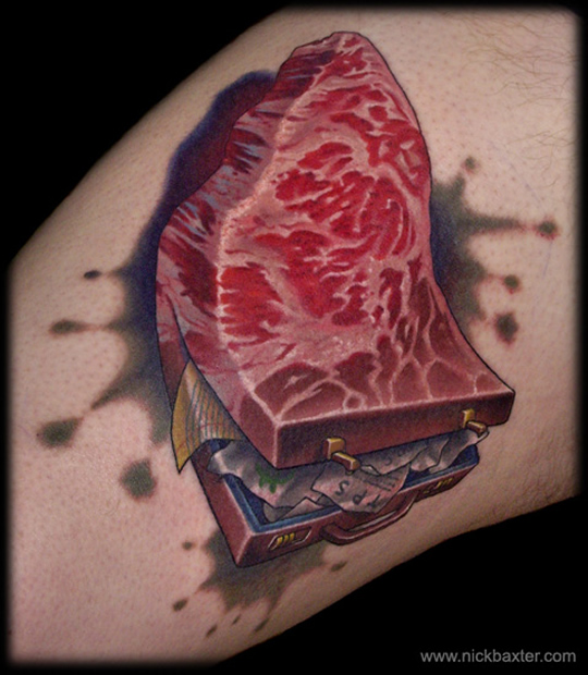 Originally fascinated by the meatcaseriefcase tattoo pictured above, 
