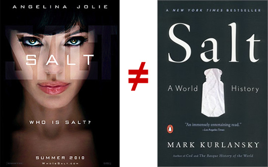 The new Angelina Jolie movie Salt is not an adaptation of Mark Kurlansky's